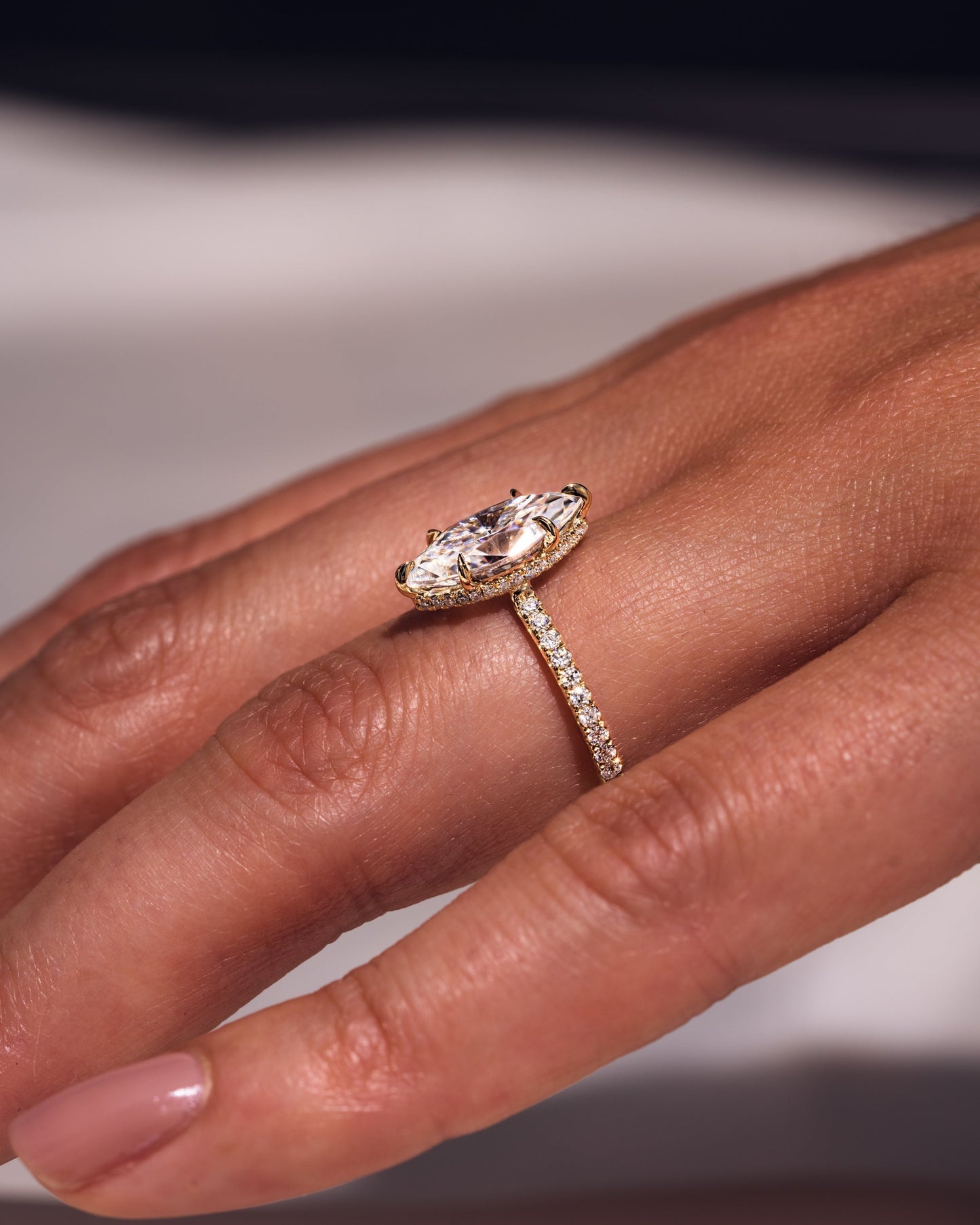 1.98 CT Marquise Lab Grown Diamond Engagement Ring With Hidden Halo/Pave Setting