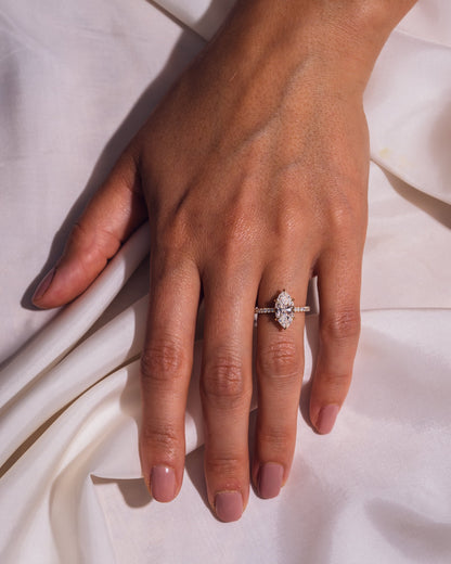 1.98 CT Marquise Lab Grown Diamond Engagement Ring With Hidden Halo/Pave Setting