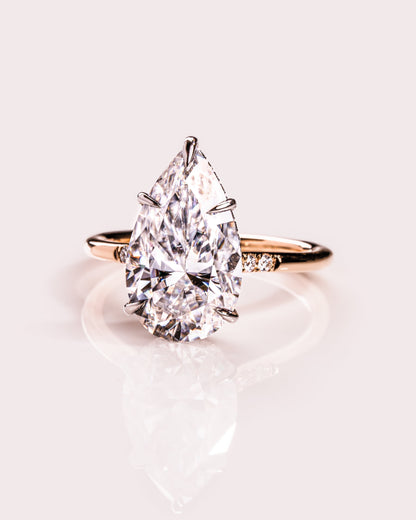 3.09 CT Pear Cut Lab Grown Diamond Engagement Ring With Hidden Halo Setting