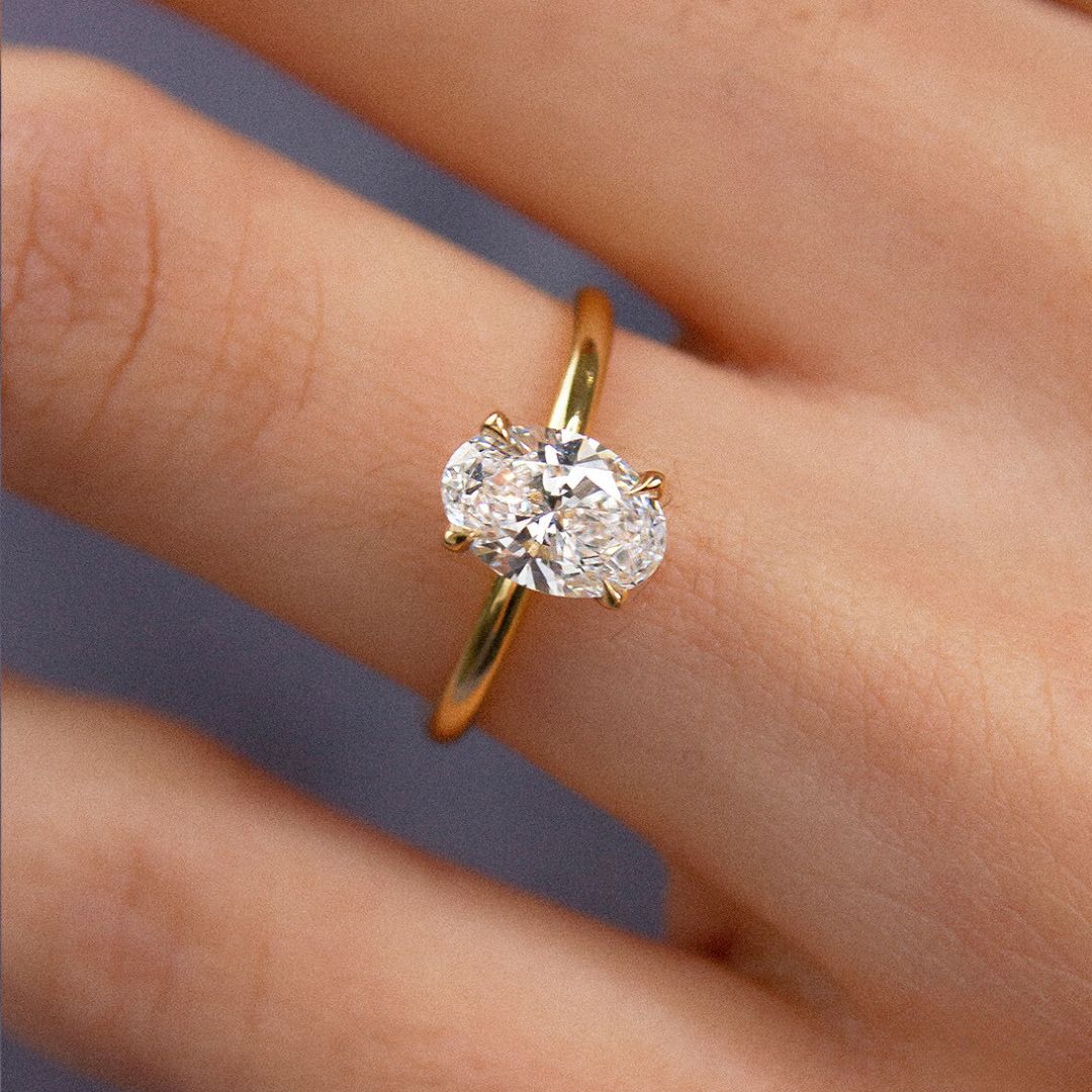 Marquise Shaped Three Stone Lab Grown Diamond Engagement Ring