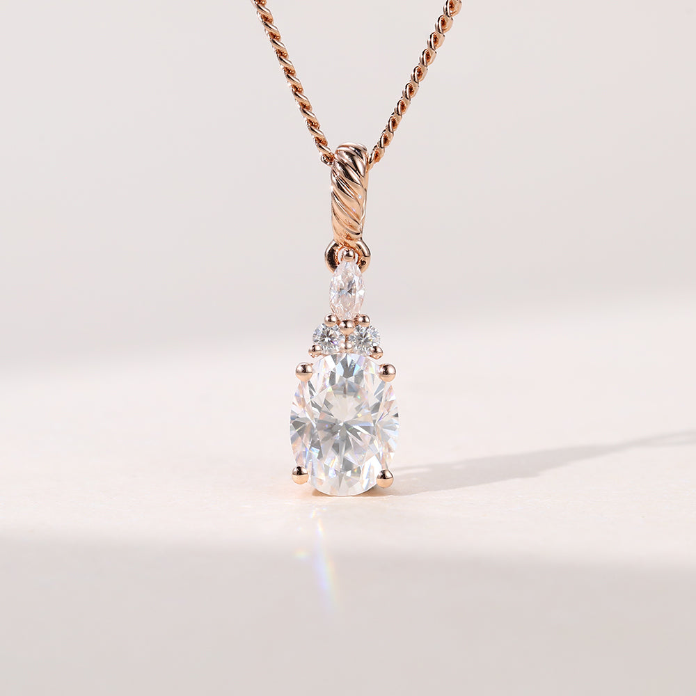 1.05 CT Oval Moissanite Diamond Cluster Pendant Necklace in Solid Gold 1
