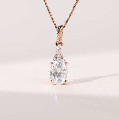 1.05 CT Oval Moissanite Diamond Cluster Pendant Necklace in Solid Gold 1