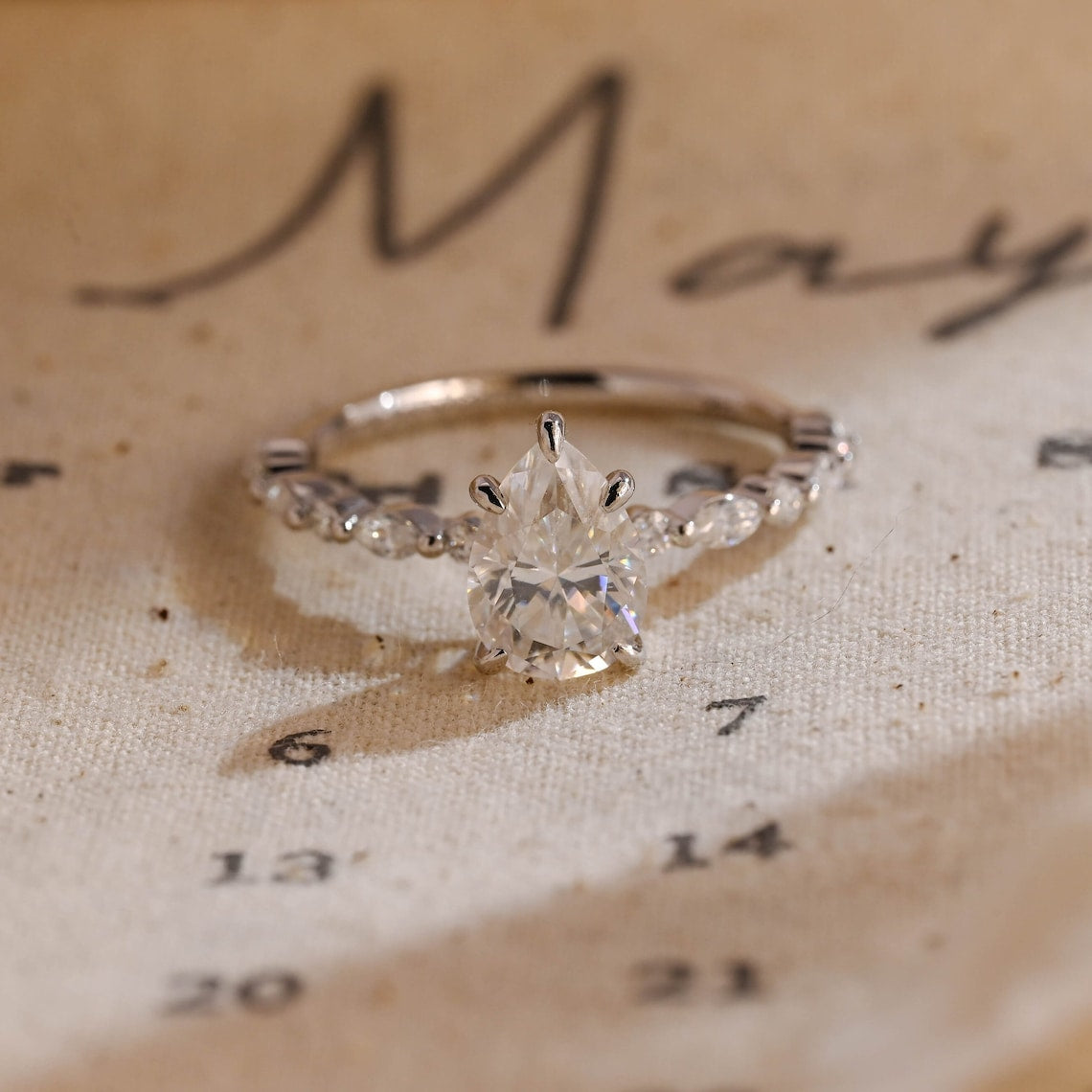 4.0 CT Pear Shaped Moissanite Engagement Ring With Pave Accents 1
