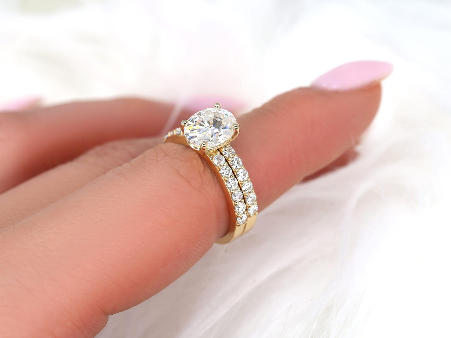 2 CT Oval Cut Bubble Halo & Pave Lab Grown Diamond Bridal Ring Set