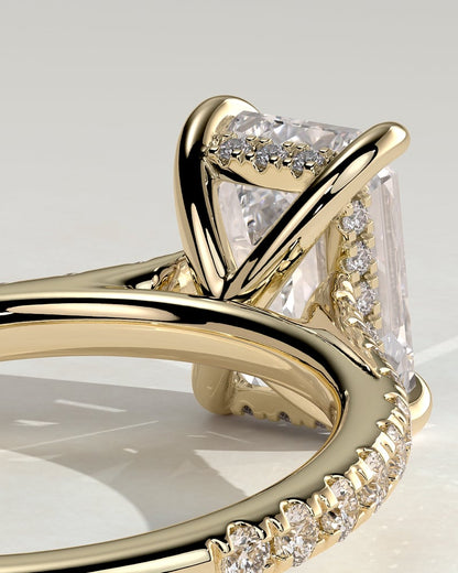 2.0 CT Emerald Cut Pave & Hidden Halo Lab Grown Diamond Engagement Ring