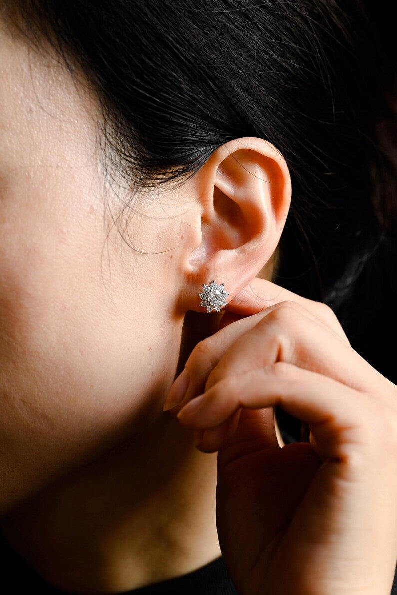 0.50 TCW Round Cut Moissanite Floral Halo Earrings in Gold 2