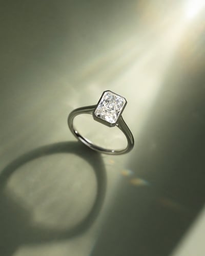 2 CT Radiant Cut Bezel & Solitaire Lab Grown Diamond Engagement Ring