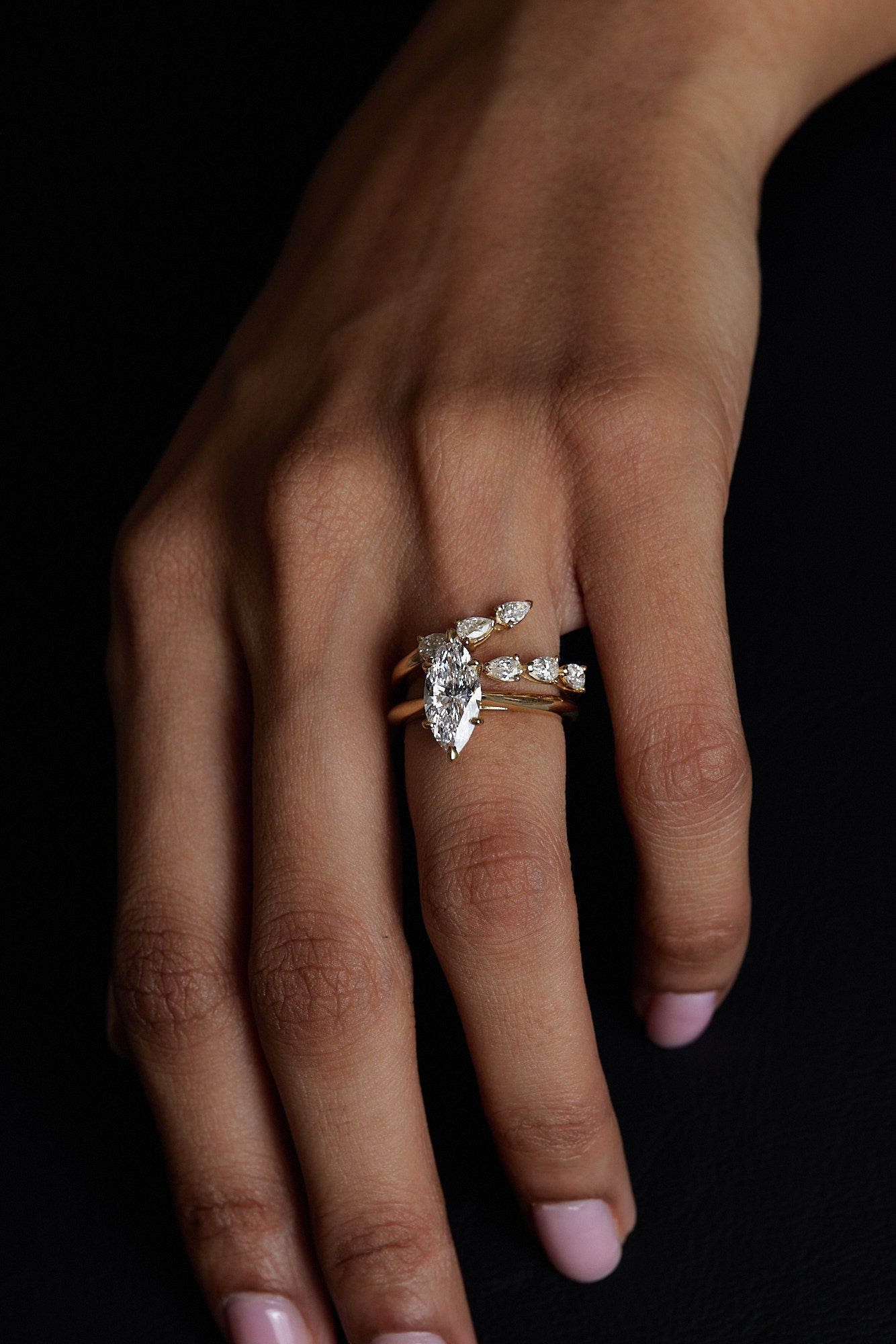 Marquise Shaped Three Stone Lab Grown Diamond Engagement Ring