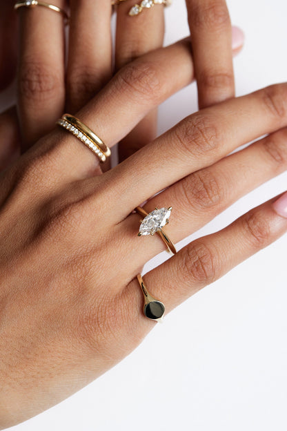 Marquise Shaped Three Stone Lab Grown Diamond Engagement Ring