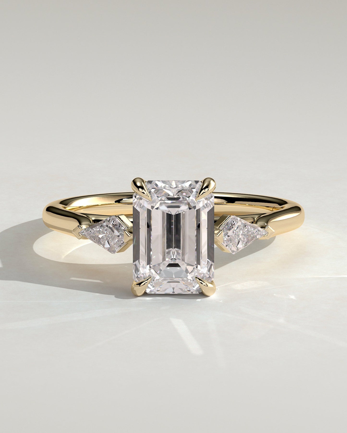 Emerald Three Stones Lab Grown Diamond Engagement Ring