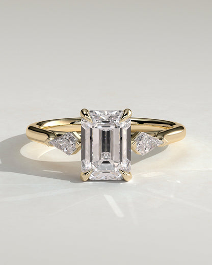 Emerald Three Stones Lab Grown Diamond Engagement Ring