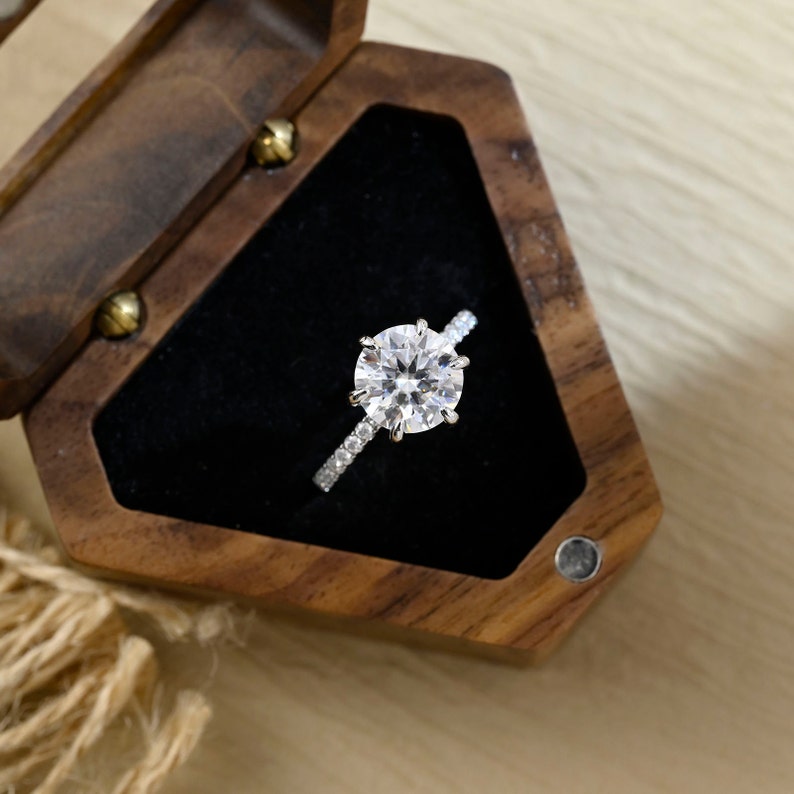 Stunning 3.5 CT Round Moissanite Engagement Ring with Hidden Halo & Pave Design 1