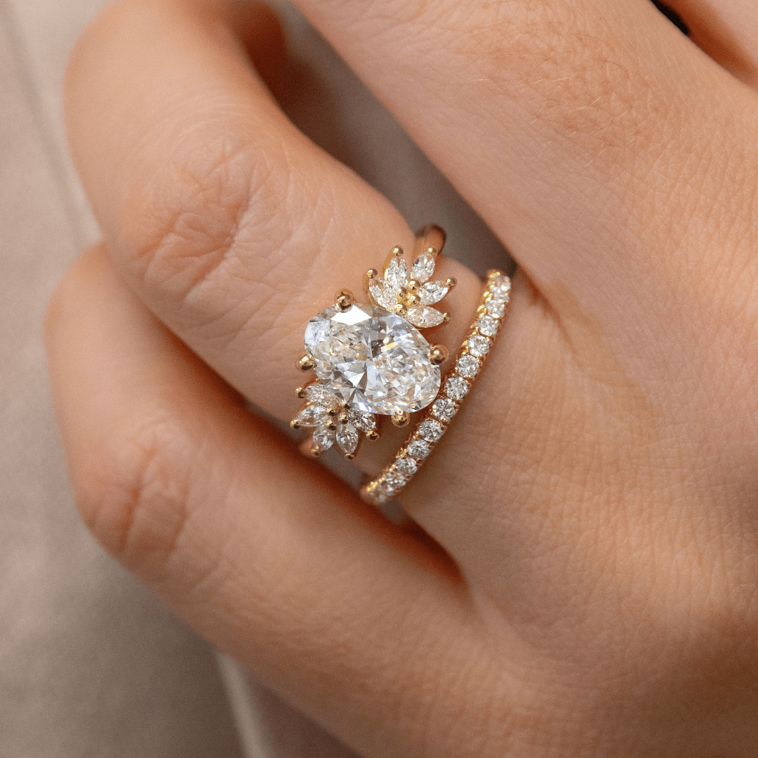 Marquise Shaped Three Stone Lab Grown Diamond Engagement Ring
