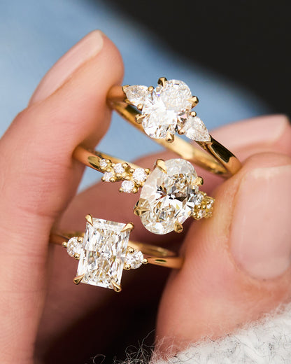 Marquise Shaped Three Stone Lab Grown Diamond Engagement Ring