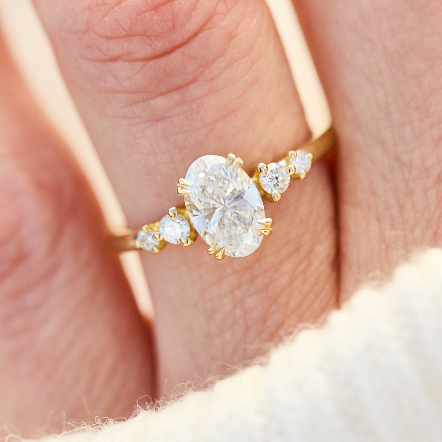 Marquise Shaped Three Stone Lab Grown Diamond Engagement Ring