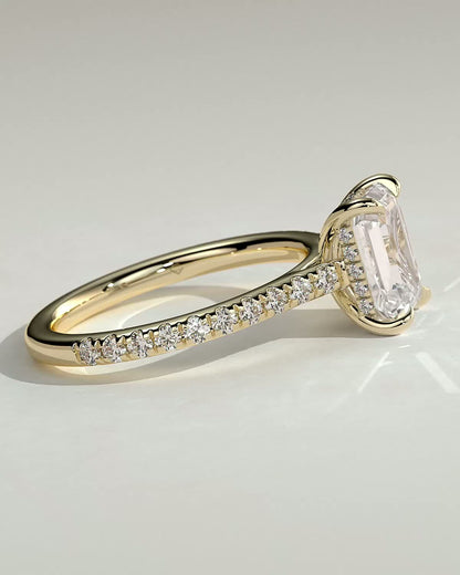2.0 CT Emerald Cut Pave & Hidden Halo Lab Grown Diamond Engagement Ring