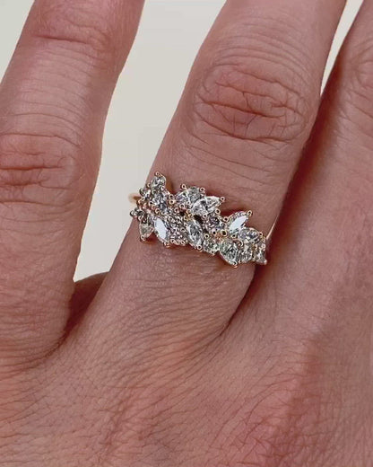 0.92 TCW Marquise & Round Stones Cluster Lab Grown Diamond Wedding Band