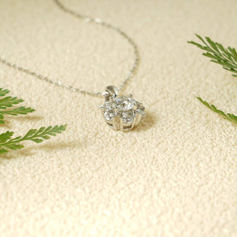 2.0 CT Round Moissanite Diamond Floral Halo  Pendant Necklace in Solid Gold 5