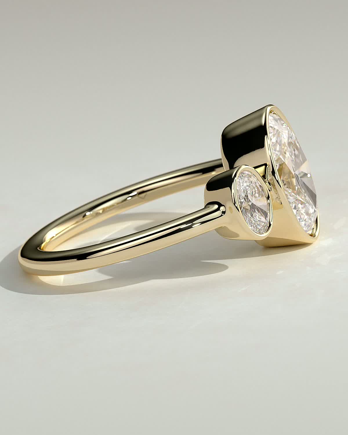 2.0 CT Oval Cut Three Stones & Bezel Lab Grown Diamond Engagement Ring