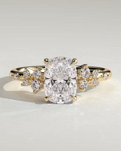2.0 CT Elongated Cushion Cut Cluster Lab Grown Diamond Engagement Ring
