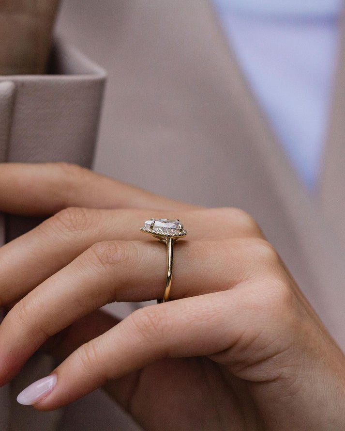 2.35 CT Pear Halo Moissanite Engagement Ring (US Size 5.5 Ready To Ship)