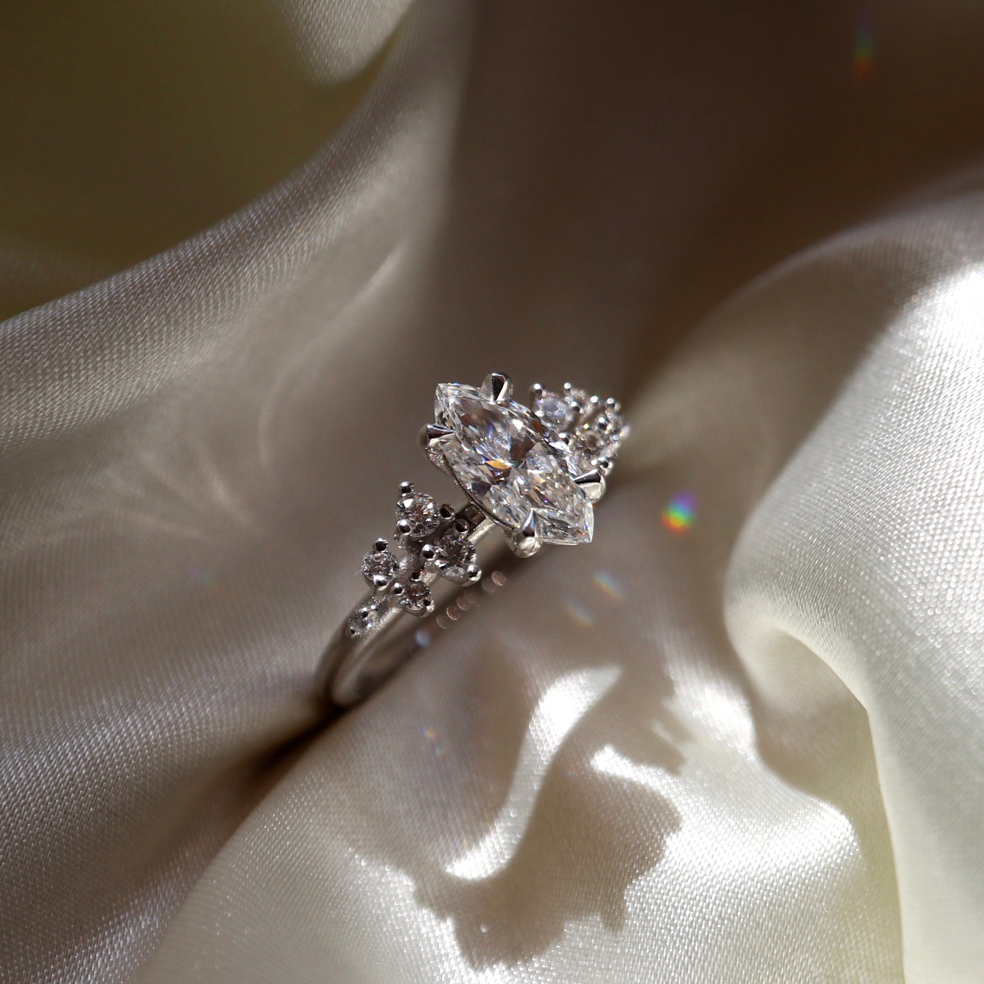 Marquise Cut Cluster Styled Lab Grown Diamond Engagement Ring