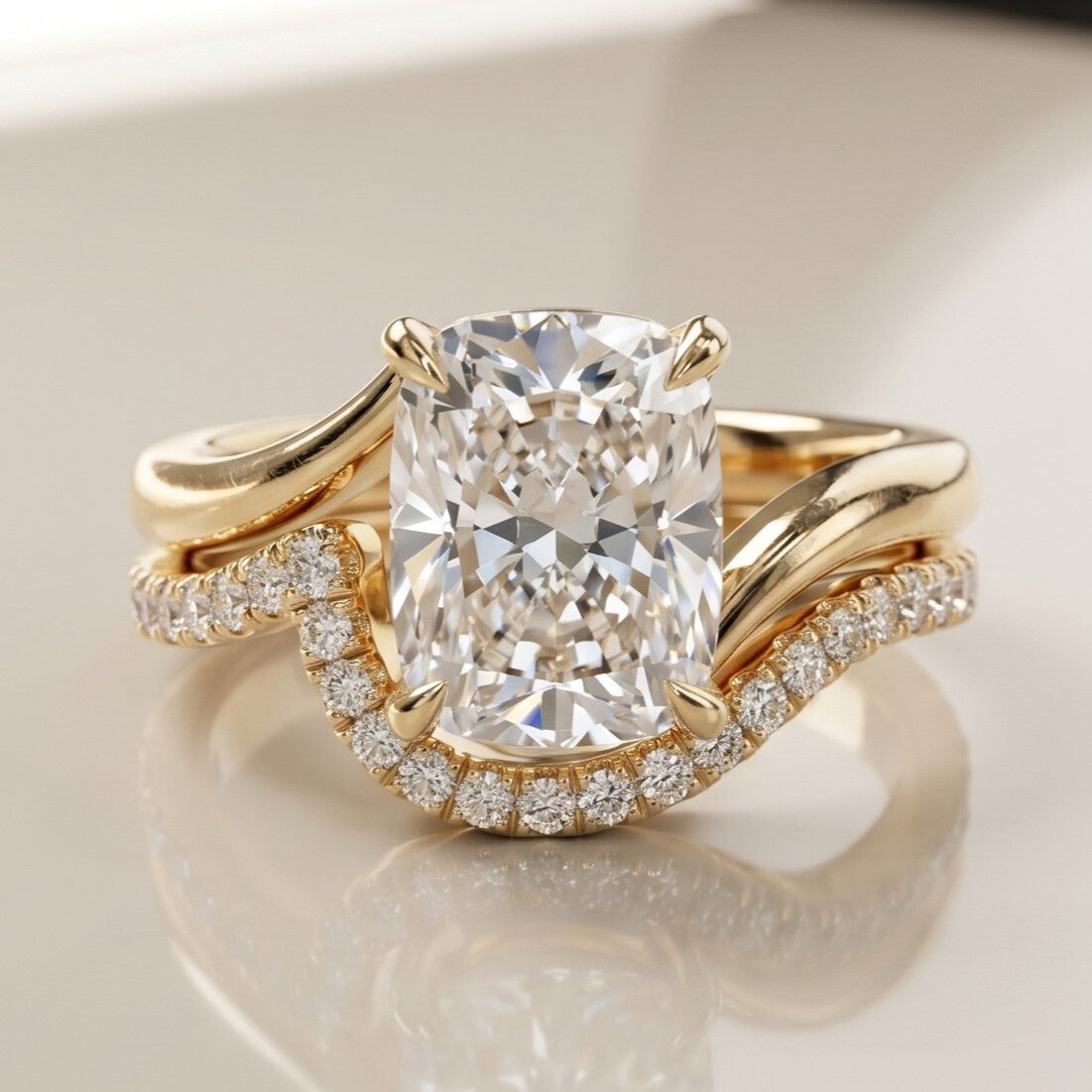 3.0 CT Elongated Cushion Minimal Pave Band Lab Grown Diamond Bridal Ring Set