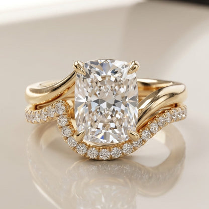 3.0 CT Elongated Cushion Minimal Pave Band Lab Grown Diamond Bridal Ring Set