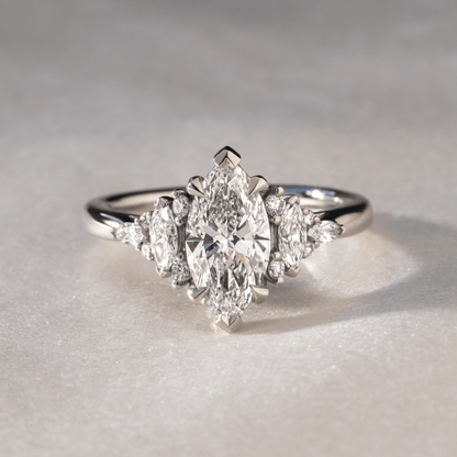 Marquise Shaped Three Stone Lab Grown Diamond Engagement Ring