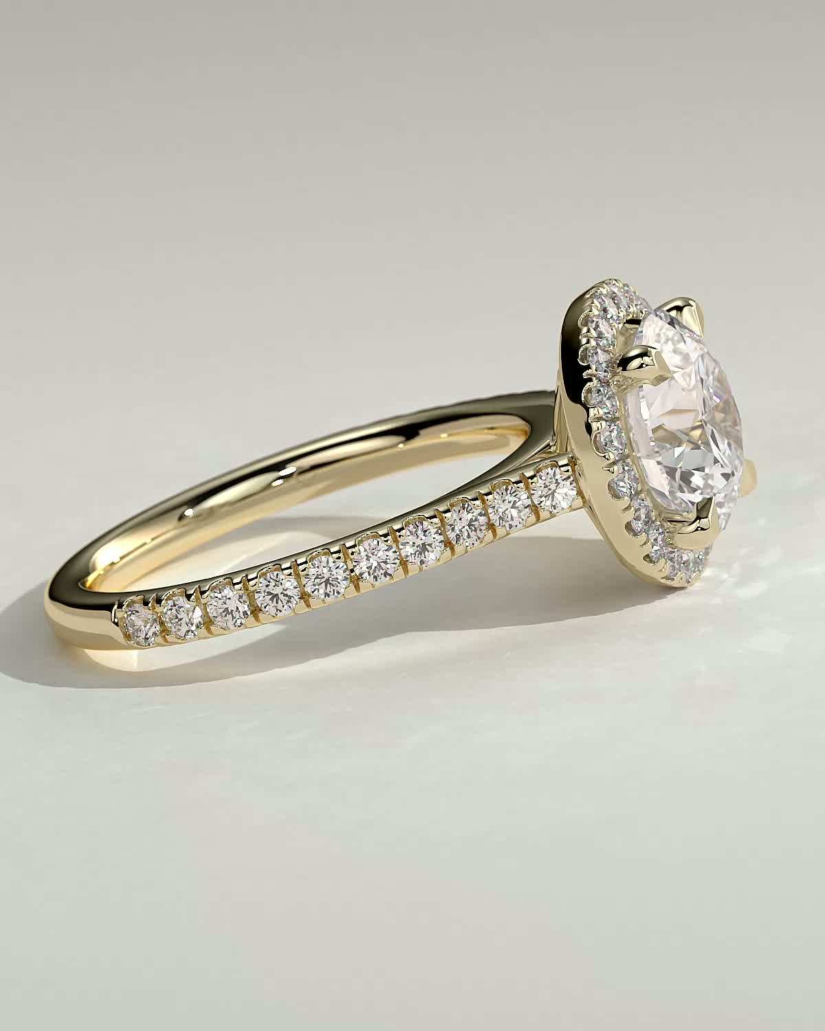 Round Halo, Pave & Split Shank Engagement Ring – 1.93 CT Lab Grown Diamond