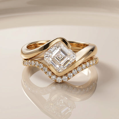 1.0 CT Round Solitaire Moissanite Diamond Bridal Ring Set