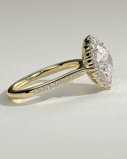 Round Halo, Pave & Split Shank Engagement Ring – 1.93 CT Lab Grown Diamond