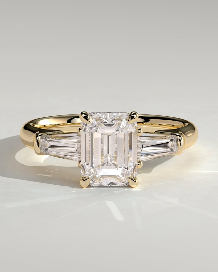 2 CT Emerald Cut Three Stone Lab Grown Diamond Engagement Ring