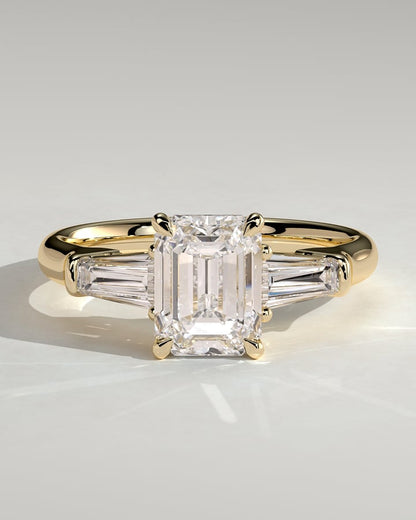 2 CT Emerald Cut Three Stone Lab Grown Diamond Engagement Ring