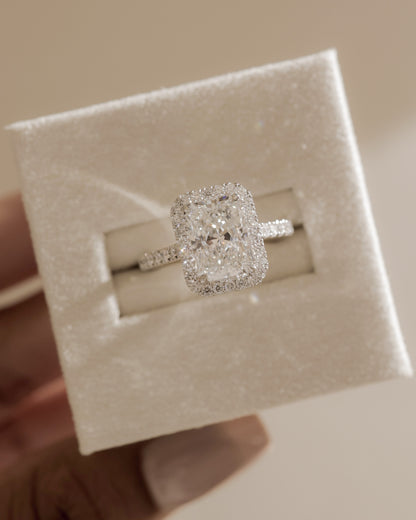 2 CT Radiant Cut Halo and Pave Lab Grown Diamond Engagement Ring