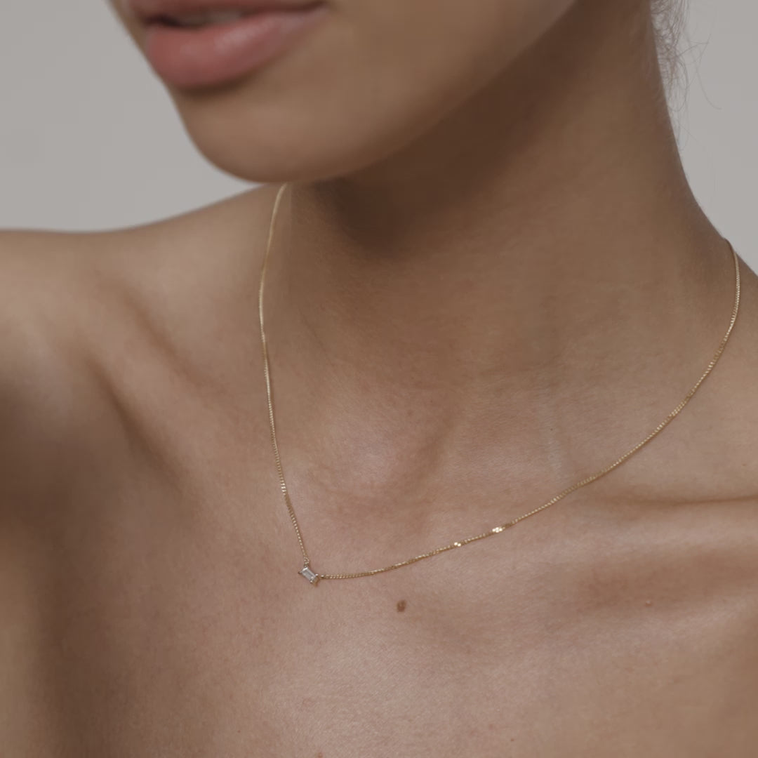 0.10 CT Baguette Shaped Solitaire Lab Grown Diamond Necklace