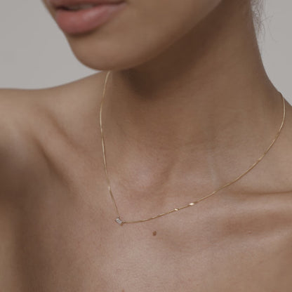 0.10 CT Baguette Shaped Solitaire Lab Grown Diamond Necklace