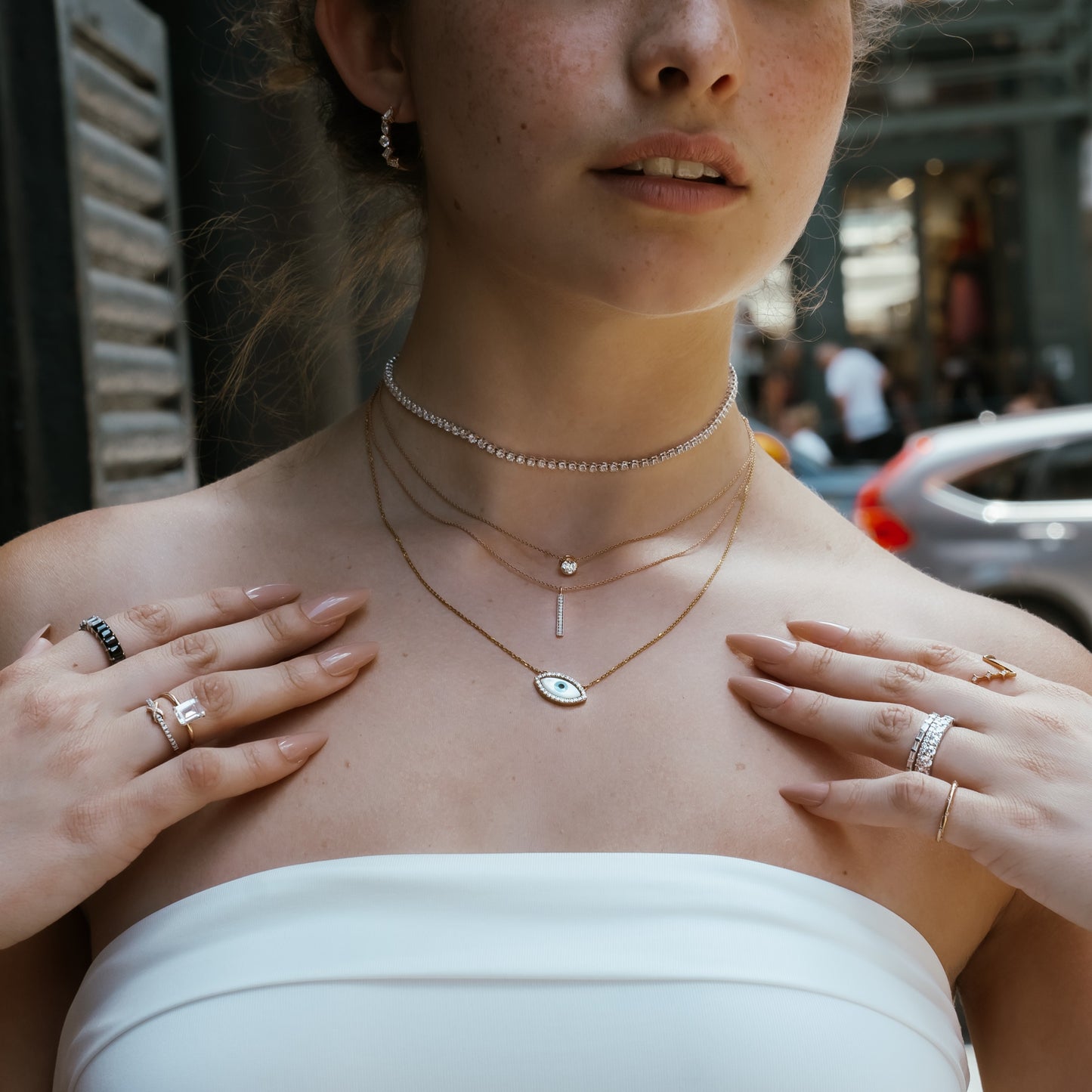 0.50 CT Round Moissanite Diamond Bar Pendant Necklace in Solid Gold 4