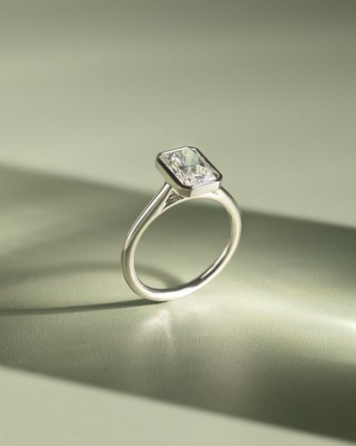 2 CT Radiant Cut Bezel & Solitaire Lab Grown Diamond Engagement Ring