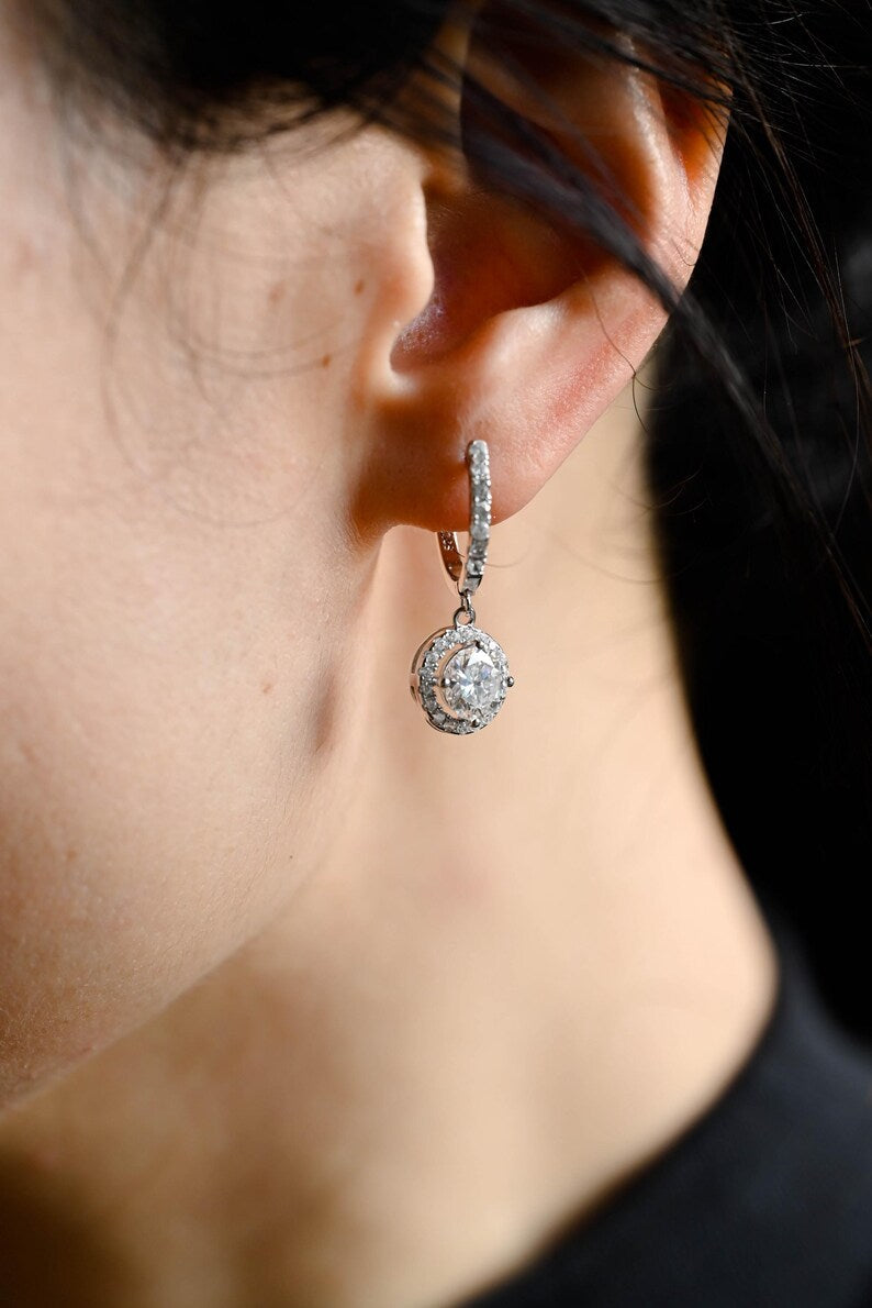 1.30 TCW Round Cut Moissanite Drop Earrings in Gold 5