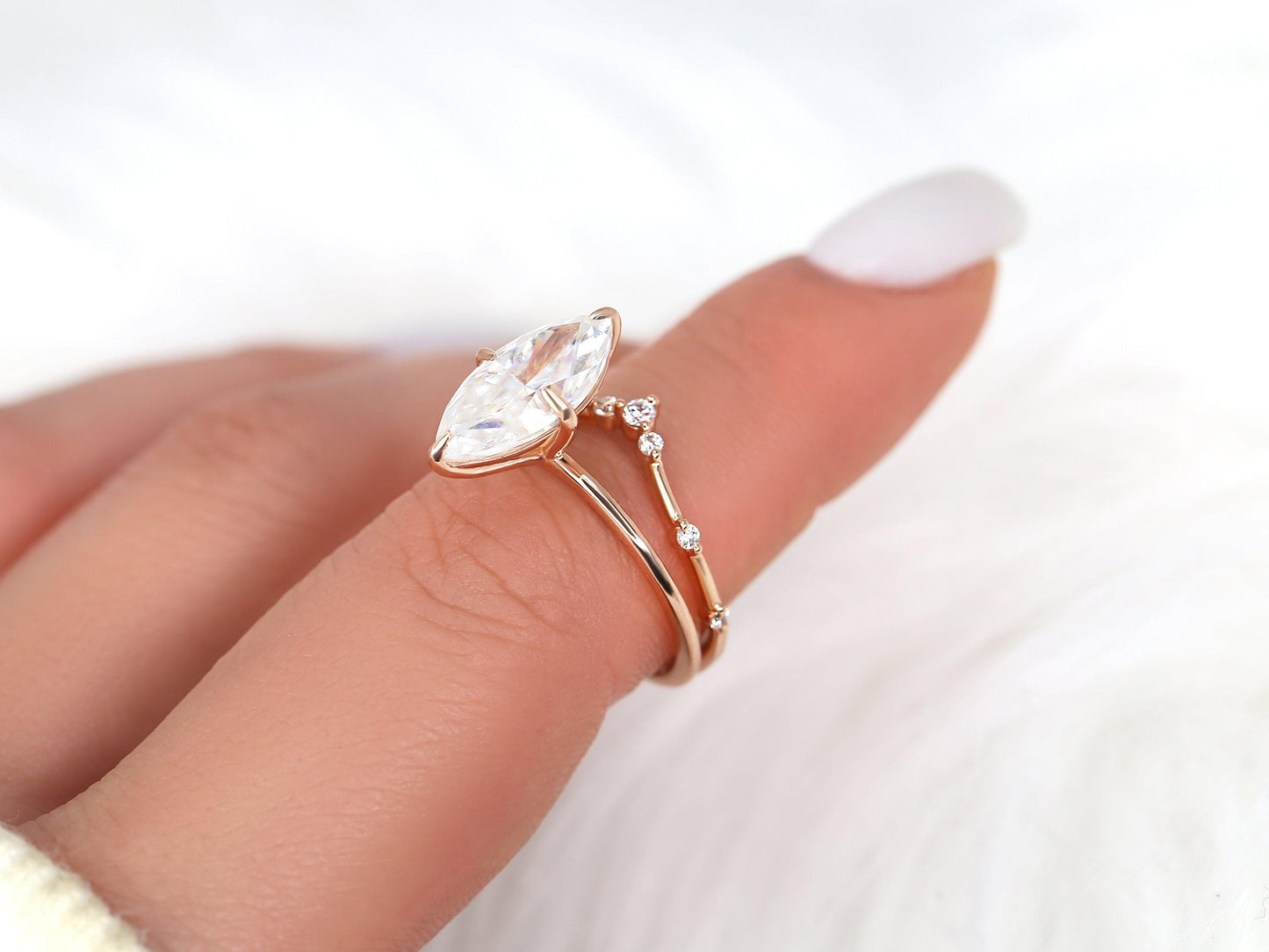 2.8 CT Marquise Cut Dainty Lab Grown Diamond Bridal Ring Set