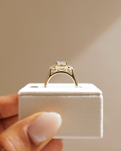 2 CT Elongated Cushion Shaped Three Stone Lab Grown Diamond Engagement Ring