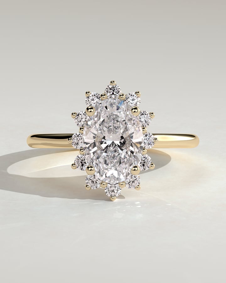 2 CT Oval Cut Cluster Halo Lab Grown Diamond Engagement Ring