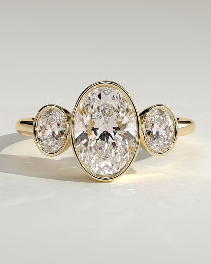 2.0 CT Oval Cut Three Stones & Bezel Lab Grown Diamond Engagement Ring
