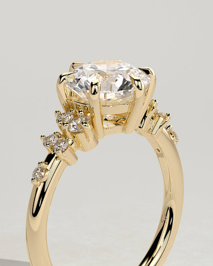 2 CT Round Cut Cluster Styled Lab Grown Diamond Engagement Ring