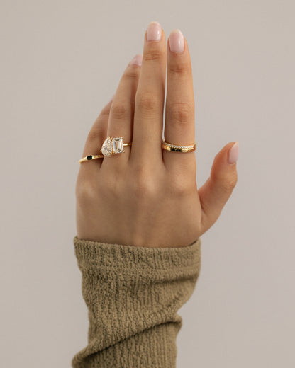 3.3 CT Emerald & Pear Cut Toi Et Moi Lab Grown Diamond Engagement Ring