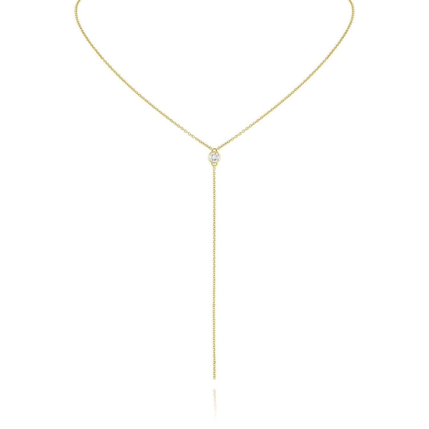 0.04 CT Round Moissanite Diamond Bezel Lariat Necklace in Solid Gold 3