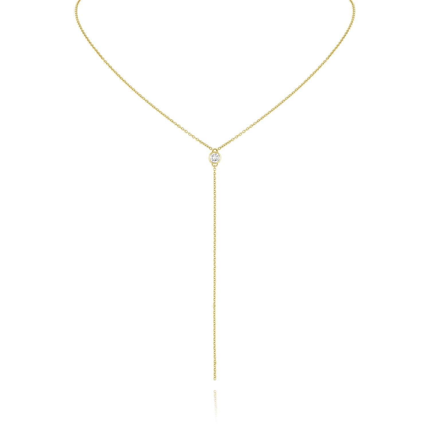 0.04 CT Round Moissanite Diamond Bezel Lariat Necklace in Solid Gold 3