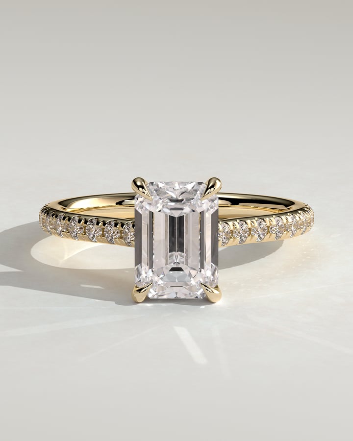 2.0 CT Emerald Cut Pave & Hidden Halo Lab Grown Diamond Engagement Ring