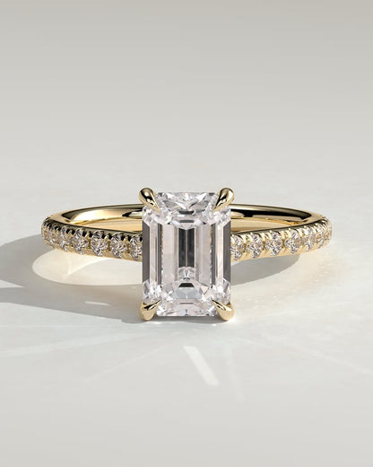 2.0 CT Emerald Cut Pave & Hidden Halo Lab Grown Diamond Engagement Ring